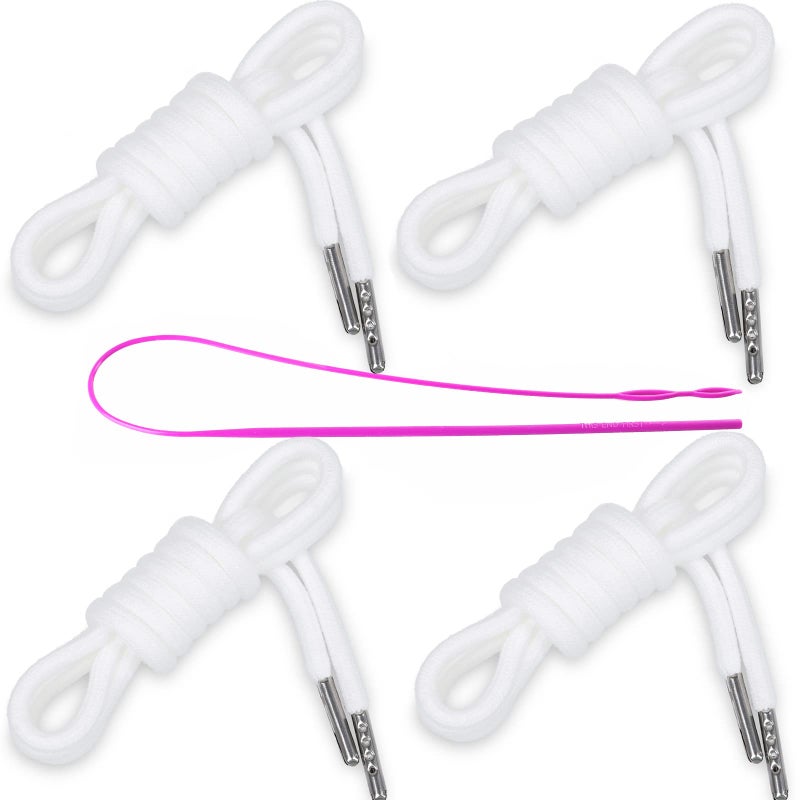 Anjpuy 4 Pieces 53 Inches Drawstring Cords Replacement Drawstrings with Easy Threader for Sweatpants Shorts Pants Hoodies(White) - Image 1
